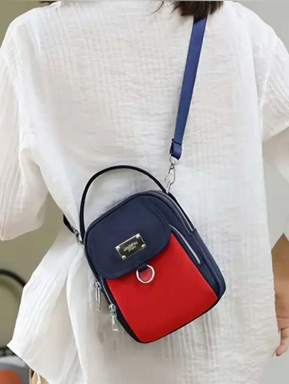 Unisex multi compartment crossbody bag, Red/Blue